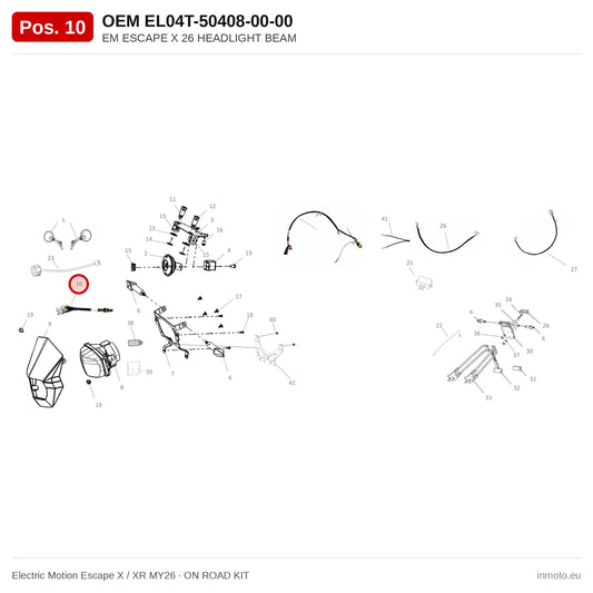 EM ESCAPE X 26 HEADLIGHT BEAM – Electric Motion Escape X / XR MY26 exploded view, on road kit, pos. 10
