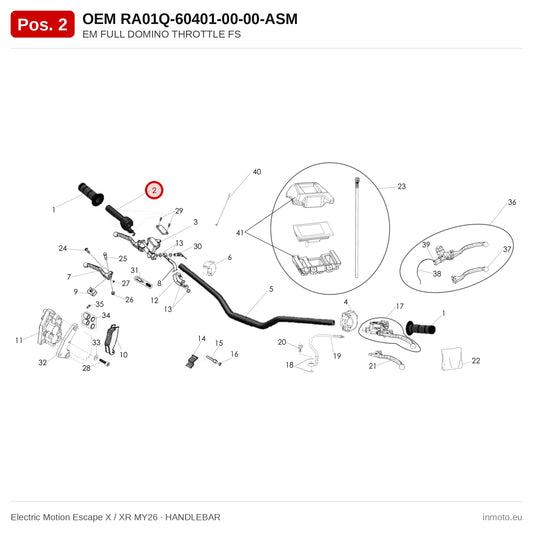 EM FULL DOMINO THROTTLE FS – Electric Motion Escape X / XR MY26 exploded view, handlebar, pos. 2