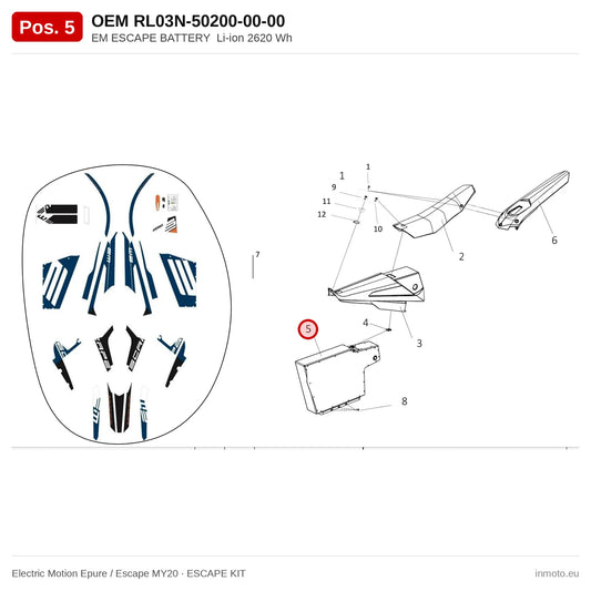 EM ESCAPE BATTERY  Li-ion 2620 Wh – Electric Motion Epure / Escape MY20 exploded view, escape kit, pos. 5