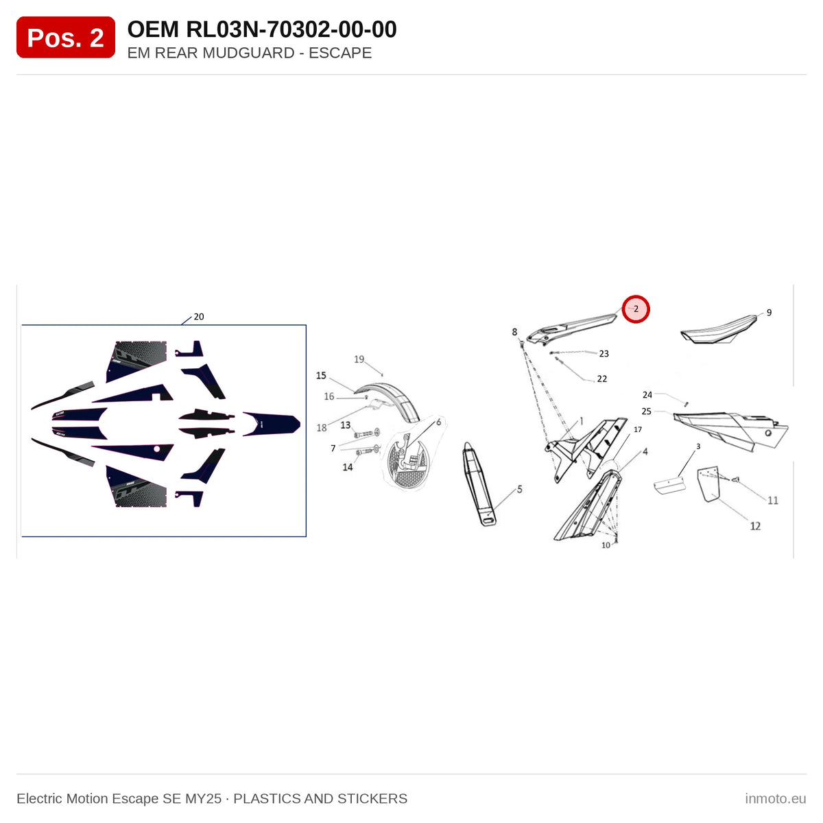 EM REAR MUDGUARD - ESCAPE – Electric Motion Escape SE MY25 exploded view, plastics and stickers, pos. 2