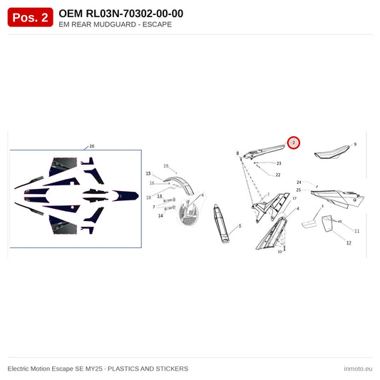 EM REAR MUDGUARD - ESCAPE – Electric Motion Escape SE MY25 exploded view, plastics and stickers, pos. 2