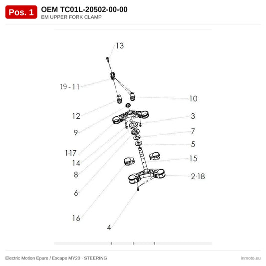 EM UPPER FORK CLAMP – Electric Motion Epure / Escape MY20 exploded view, steering, pos. 1