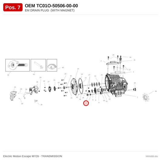 EM DRAIN PLUG  (WITH MAGNET) – Electric Motion Escape MY26 exploded view, transmission, pos. 7