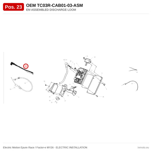 EM ASSEMBLED DISCHARGE LOOM – Electric Motion Epure Race / Factor-e MY26 exploded view, electric installation, pos. 23