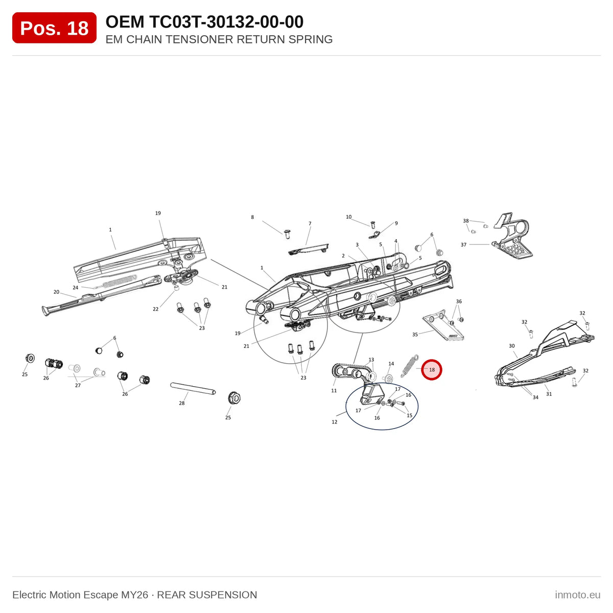 EM CHAIN TENSIONER RETURN SPRING – Electric Motion Escape MY26 exploded view, rear suspension, pos. 18