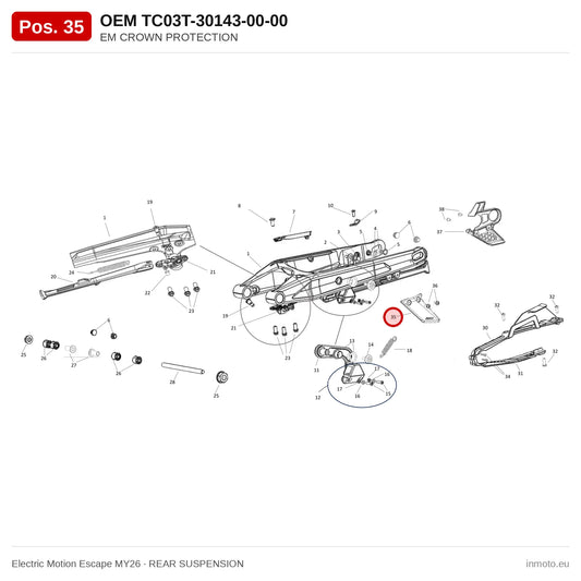 EM CROWN PROTECTION – Electric Motion Escape MY26 exploded view, rear suspension, pos. 35