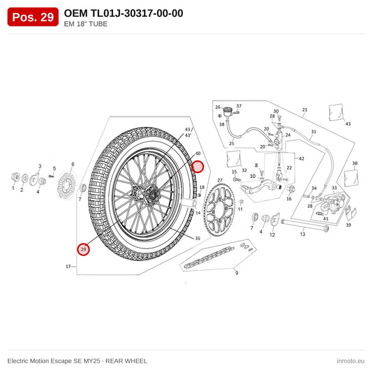 EM 18" TUBE – Electric Motion Escape SE MY25 exploded view, rear wheel, pos. 29
