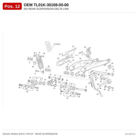 EM REAR SUSPENSION DELTA LINK – Electric Motion EM 5.7 MY19 exploded view, rear suspension, pos. 12