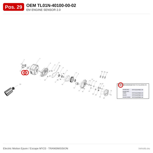 EM ENGINE SENSOR 2.0 – Electric Motion Epure / Escape MY23 exploded view, transmission, pos. 29