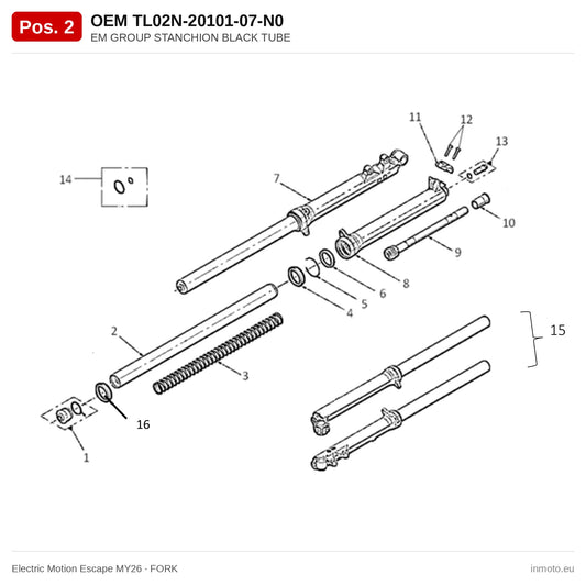 EM GROUP STANCHION BLACK TUBE – Electric Motion Escape MY26 exploded view, fork, pos. 2
