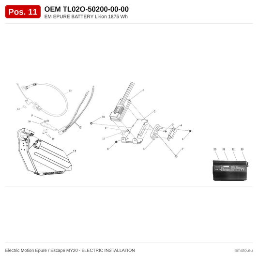 EM EPURE BATTERY Li-ion 1875 Wh – Electric Motion Epure / Escape MY20 exploded view, electric installation, pos. 11
