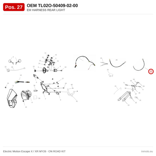EM HARNESS REAR LIGHT – Electric Motion Escape X / XR MY26 exploded view, on road kit, pos. 27