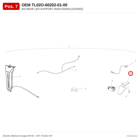 EM REAR LED SUPPORT (NON HOMOLOGATED) – Electric Motion Escape MY26 exploded view, off road kit, pos. 7