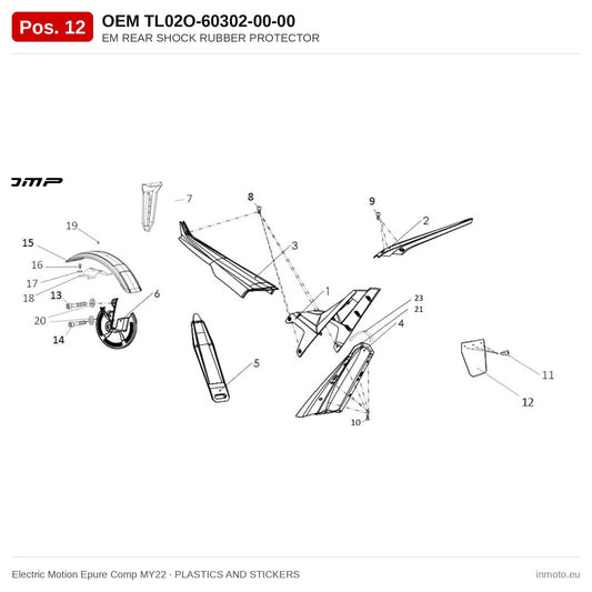 EM REAR SHOCK RUBBER PROTECTOR – Electric Motion Epure Comp MY22 exploded view, plastics and stickers, pos. 12