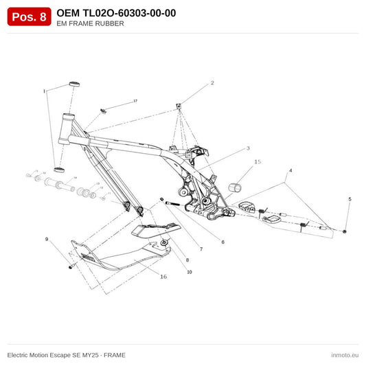 EM FRAME RUBBER – Electric Motion Escape SE MY25 exploded view, frame, pos. 8