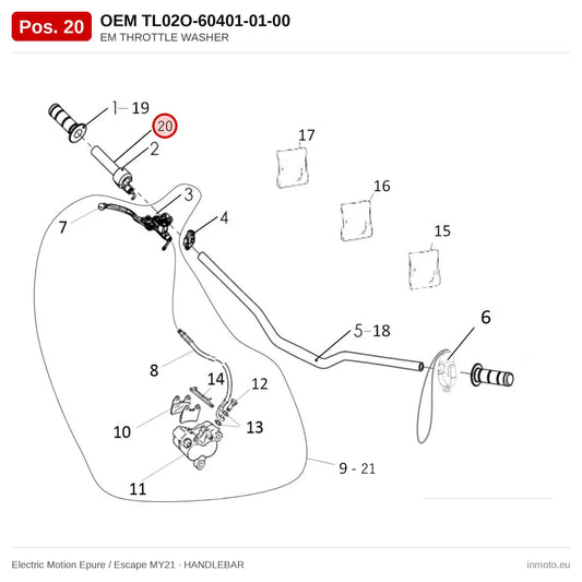 EM THROTTLE WASHER – Electric Motion Epure / Escape MY21 exploded view, handlebar, pos. 20