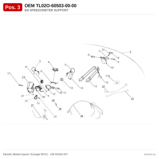 EM SPEEDOMETER SUPPORT – Electric Motion Epure / Escape MY21 exploded view, on road kit, pos. 3