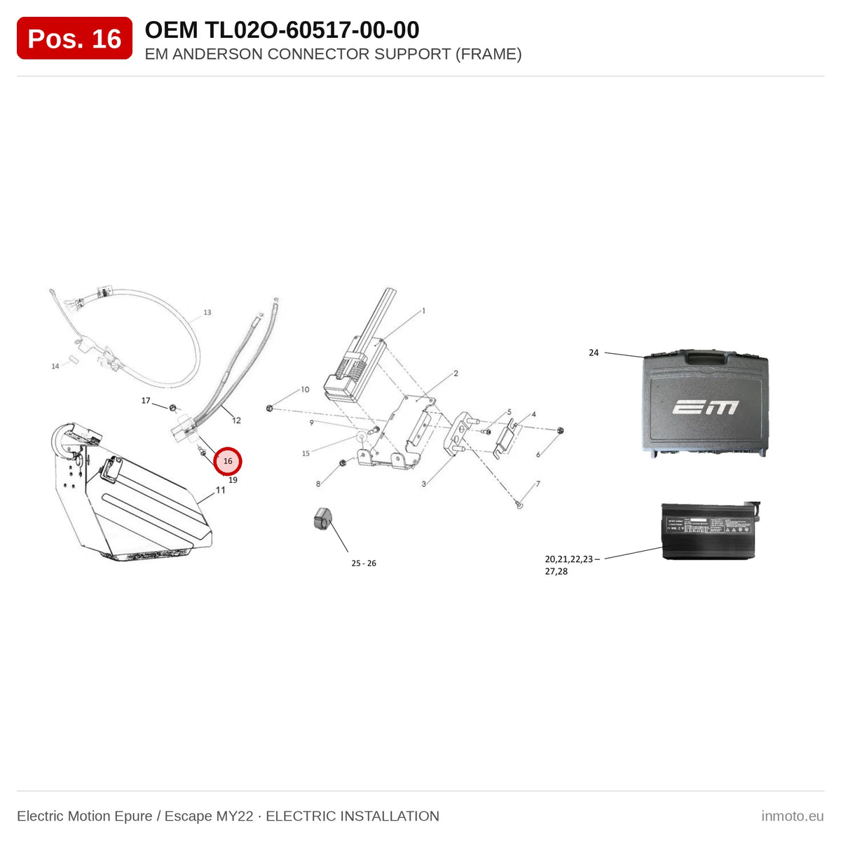 EM ANDERSON CONNECTOR SUPPORT (FRAME) – Electric Motion Epure / Escape MY22 exploded view, electric installation, pos. 16