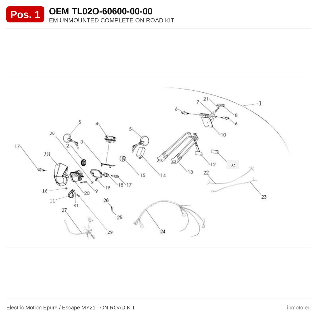 EM UNMOUNTED COMPLETE ON ROAD KIT – Electric Motion Epure / Escape MY21 exploded view, on road kit, pos. 1