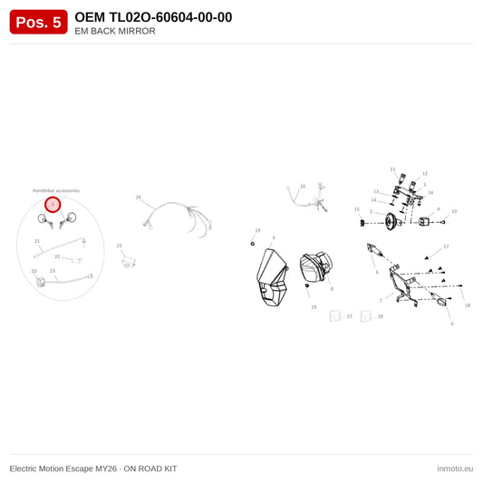 EM BACK MIRROR – Electric Motion Escape MY26 exploded view, on road kit, pos. 5