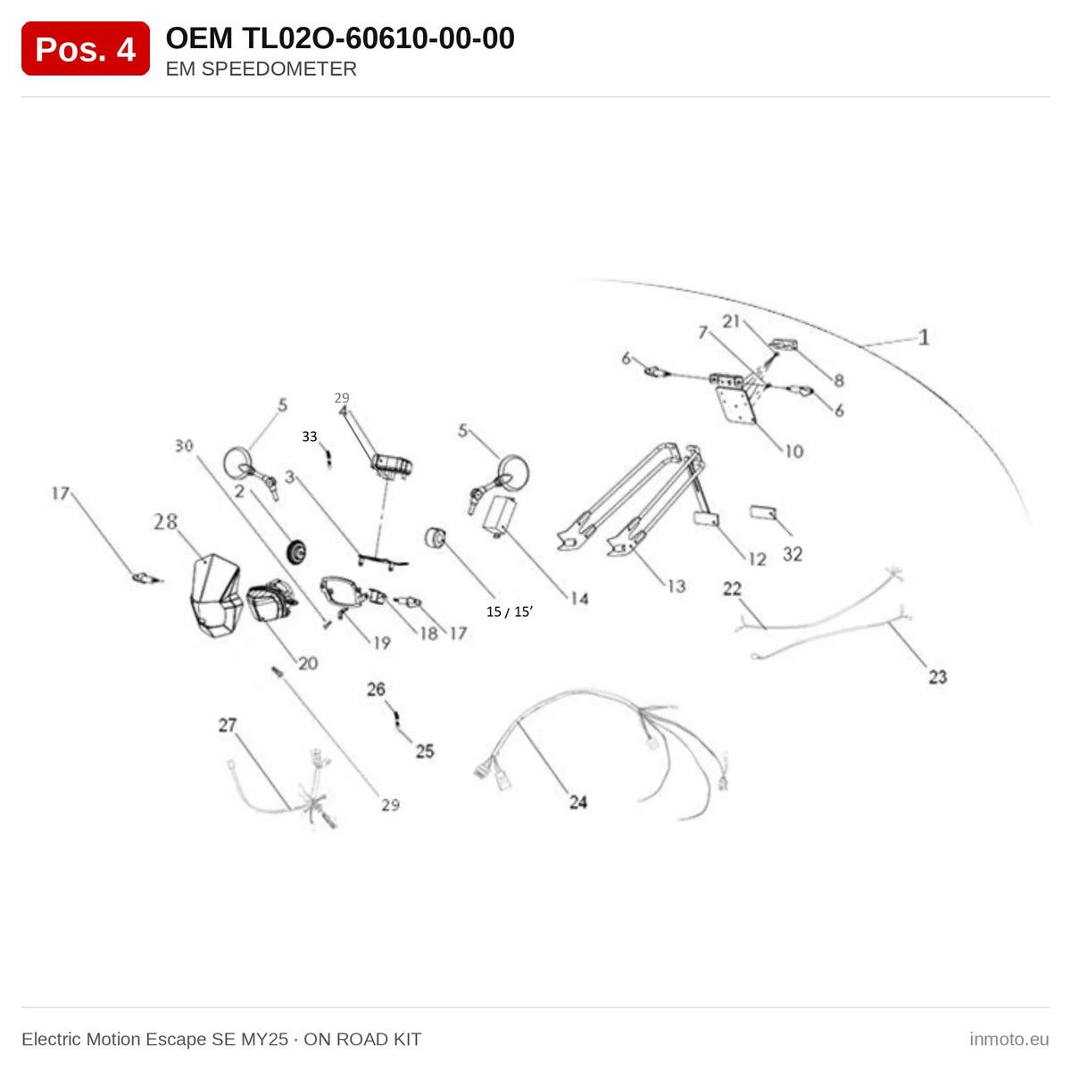 EM SPEEDOMETER – Electric Motion Escape SE MY25 exploded view, on road kit, pos. 4