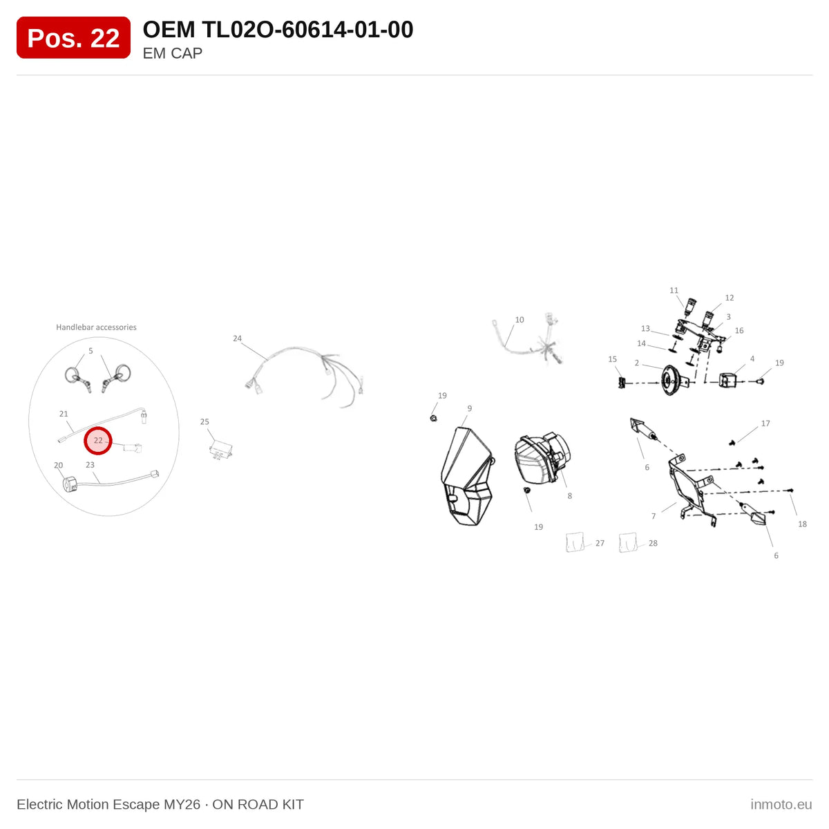 EM CAP – Electric Motion Escape MY26 exploded view, on road kit, pos. 22