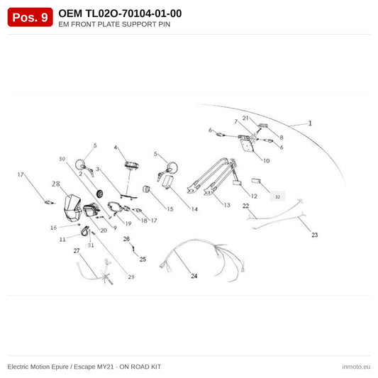 EM FRONT PLATE SUPPORT PIN – Electric Motion Epure / Escape MY21 exploded view, on road kit, pos. 9
