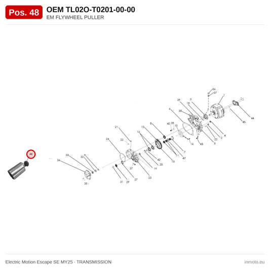 EM FLYWHEEL PULLER – Electric Motion Escape SE MY25 exploded view, transmission, pos. 48