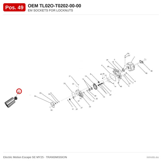 EM SOCKETS FOR LOCKNUTS – Electric Motion Escape SE MY25 exploded view, transmission, pos. 49