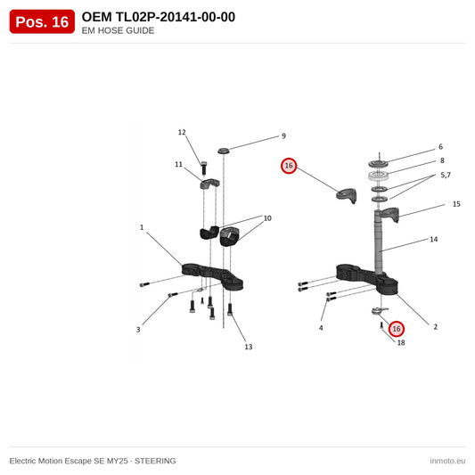 EM HOSE GUIDE – Electric Motion Escape SE MY25 exploded view, steering, pos. 16