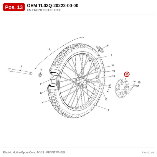 EM FRONT BRAKE DISC – Electric Motion Epure Comp MY22 exploded view, front wheel, pos. 13
