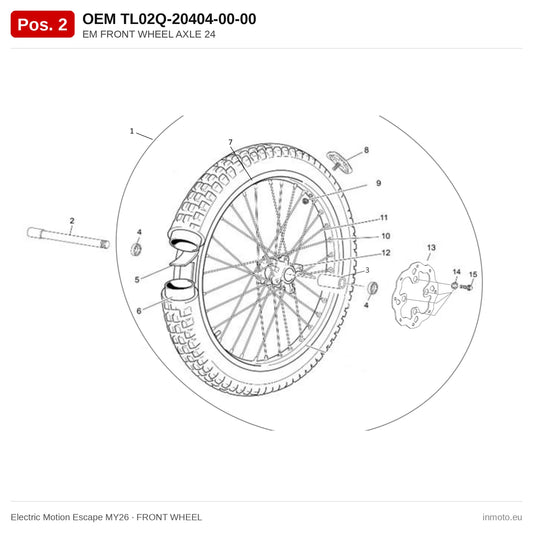 EM FRONT WHEEL AXLE 24 – Electric Motion Escape MY26 exploded view, front wheel, pos. 2