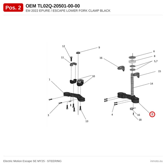 EM 2022 EPURE / ESCAPE LOWER FORK CLAMP BLACK – Electric Motion Escape SE MY25 exploded view, steering, pos. 2