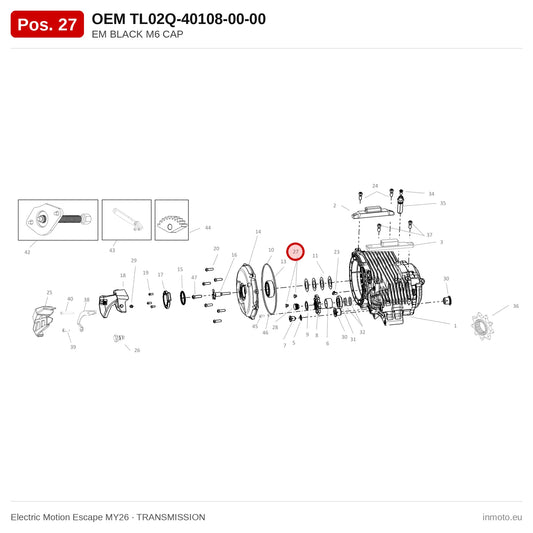 EM BLACK M6 CAP – Electric Motion Escape MY26 exploded view, transmission, pos. 27