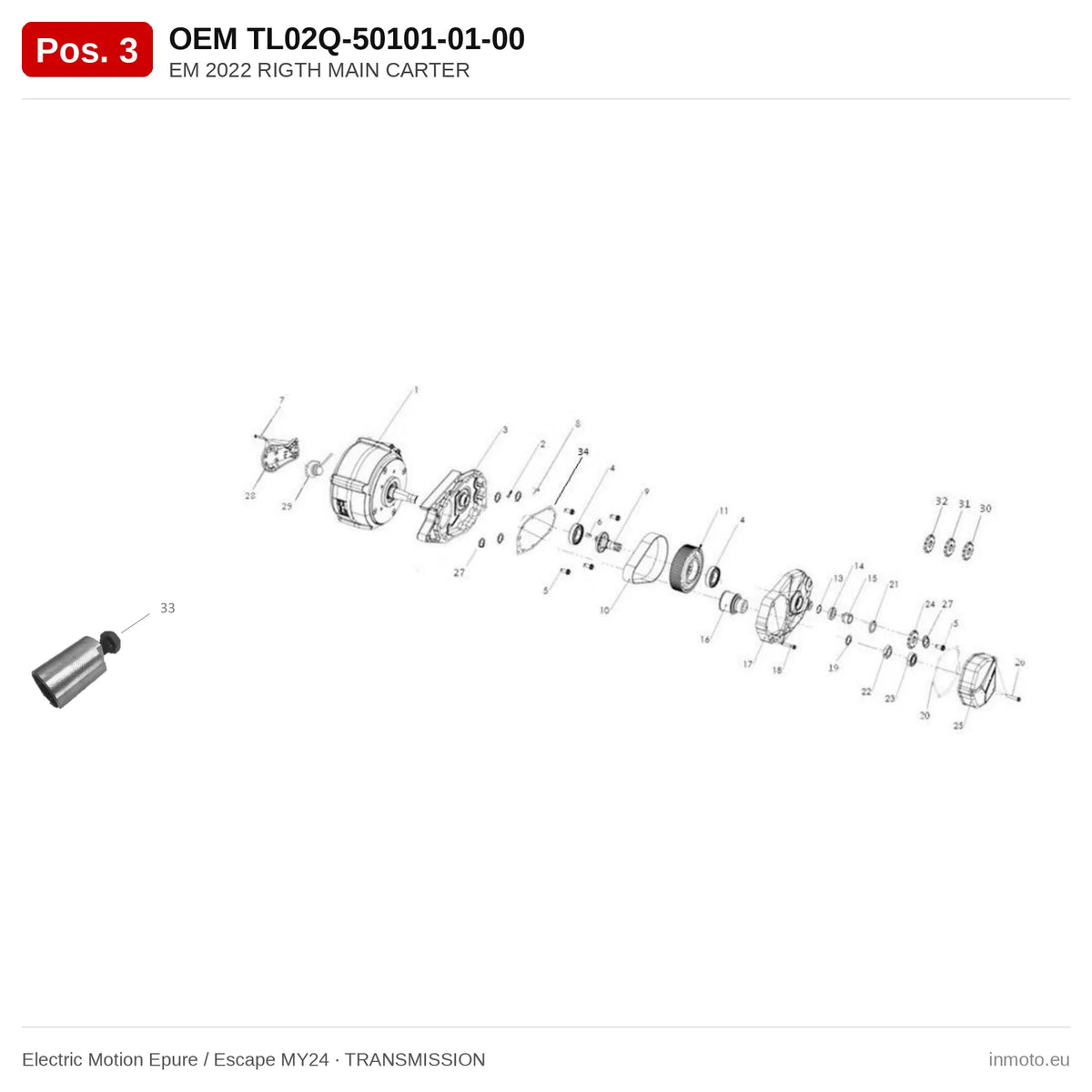 EM 2022 RIGTH MAIN CARTER – Electric Motion Epure / Escape MY24 exploded view, transmission, pos. 3