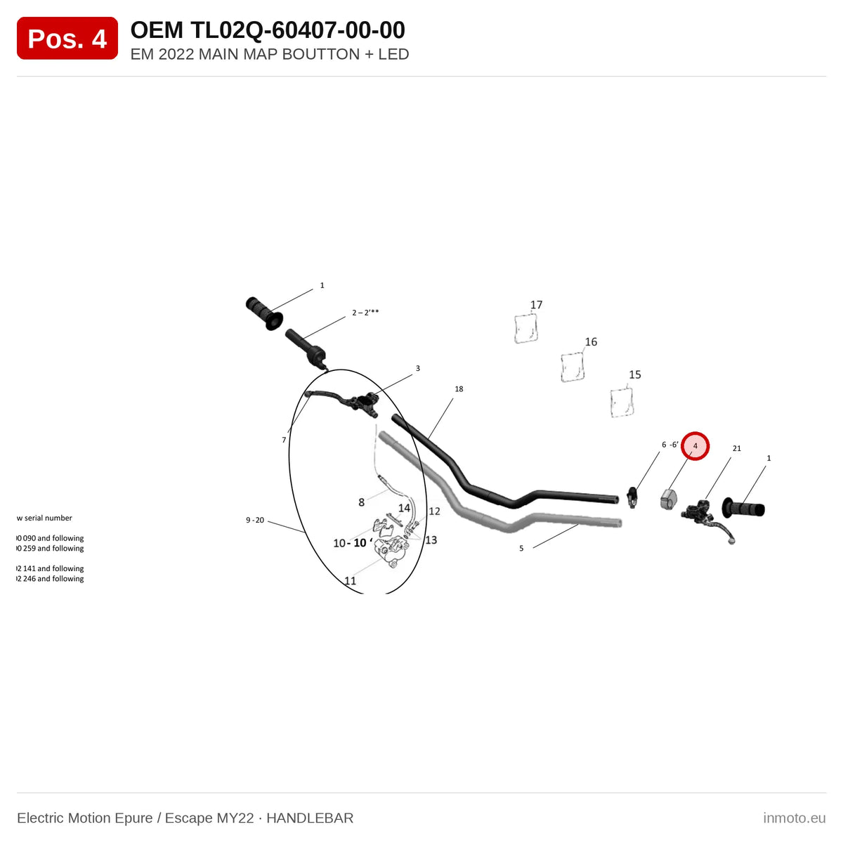 EM 2022 MAIN MAP BOUTTON + LED – Electric Motion Epure / Escape MY22 exploded view, handlebar, pos. 4