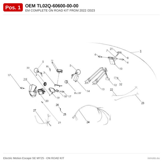 EM COMPLETE ON ROAD KIT FROM 2022 /2023 – Electric Motion Escape SE MY25 exploded view, on road kit, pos. 1