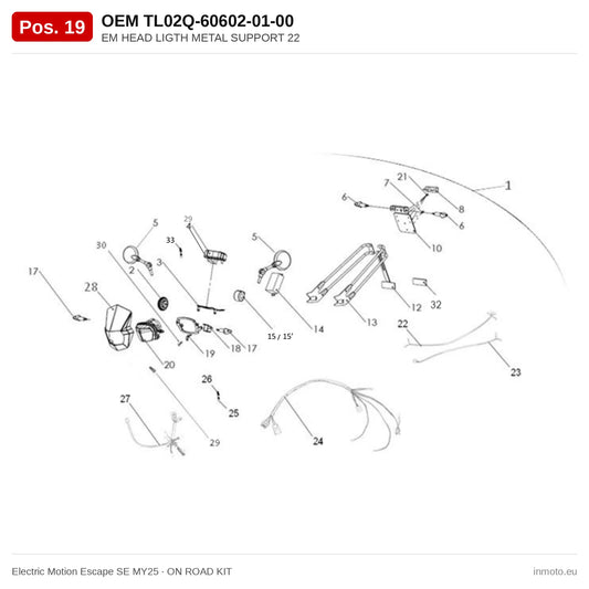 EM HEAD LIGTH METAL SUPPORT 22 – Electric Motion Escape SE MY25 exploded view, on road kit, pos. 19