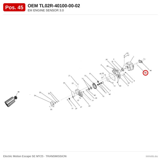 EM ENGINE SENSOR 3.0 – Electric Motion Escape SE MY25 exploded view, transmission, pos. 45