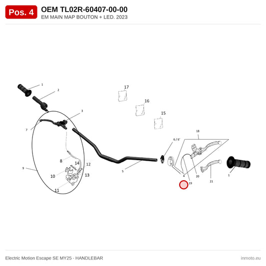 EM MAIN MAP BOUTON + LED. 2023 – Electric Motion Escape SE MY25 exploded view, handlebar, pos. 4