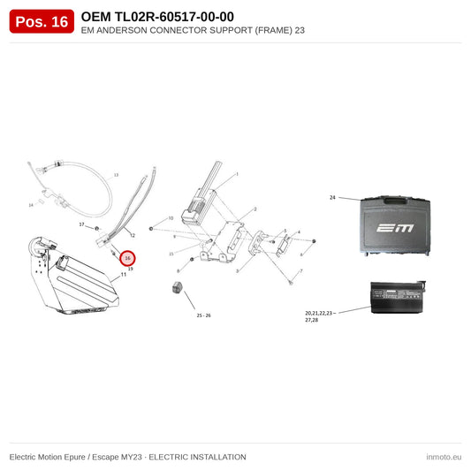 EM ANDERSON CONNECTOR SUPPORT (FRAME) 23 – Electric Motion Epure / Escape MY23 exploded view, electric installation, pos. 16