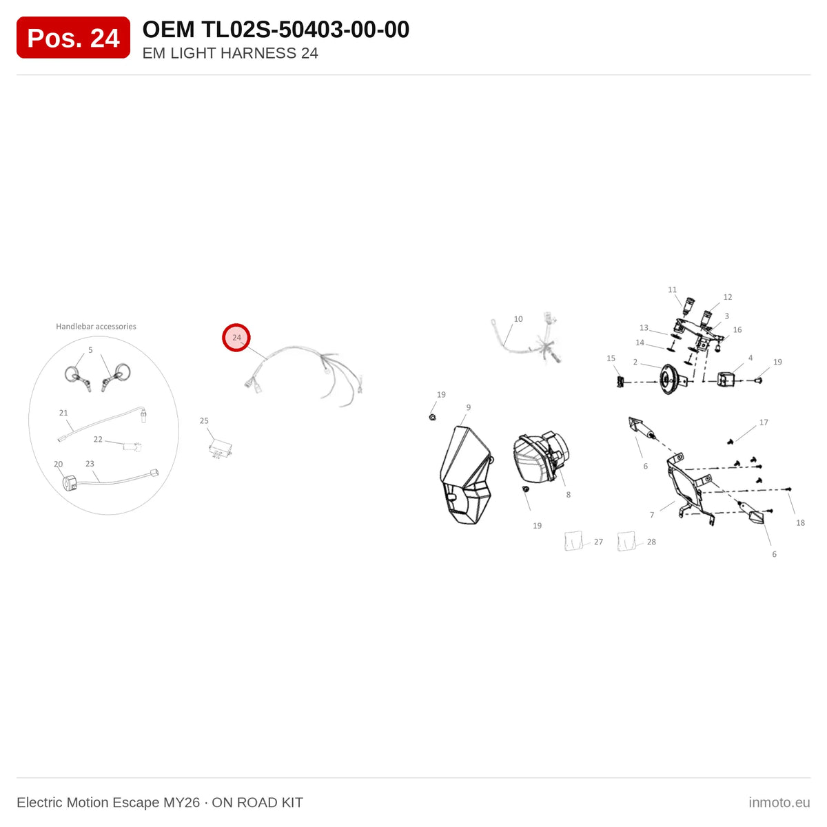 EM LIGHT HARNESS 24 – Electric Motion Escape MY26 exploded view, on road kit, pos. 24