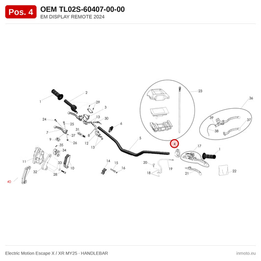 EM DISPLAY REMOTE 2024 – Electric Motion Escape X / XR MY25 exploded view, handlebar, pos. 4