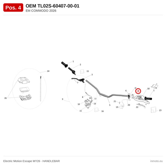 EM COMMODO 2026 – Electric Motion Escape MY26 exploded view, handlebar, pos. 4