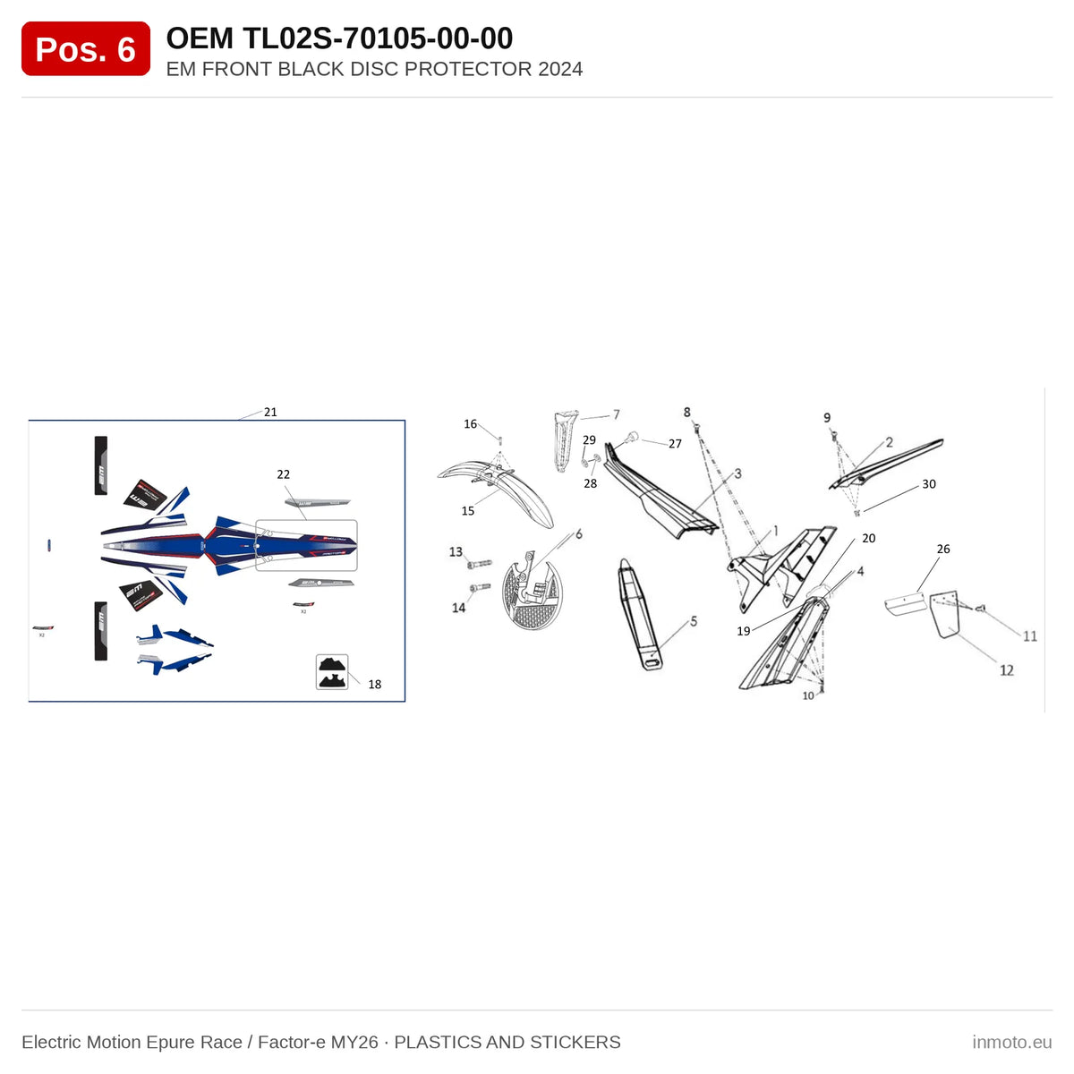 EM FRONT BLACK DISC PROTECTOR 2024 – Electric Motion Epure Race / Factor-e MY26 exploded view, plastics and stickers, pos. 6