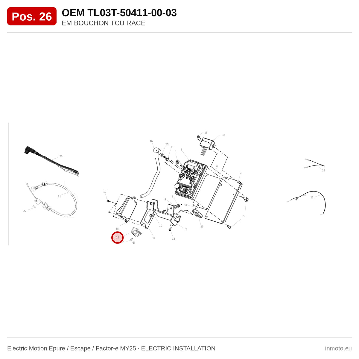 EM BOUCHON TCU RACE – Electric Motion Epure / Escape / Factor-e MY25 exploded view, electric installation, pos. 26