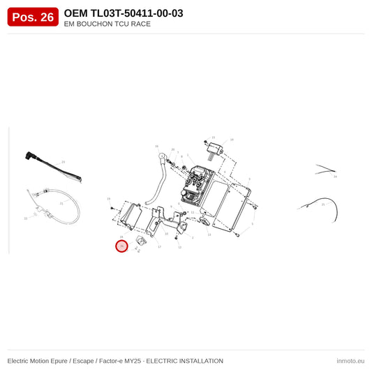 EM BOUCHON TCU RACE – Electric Motion Epure / Escape / Factor-e MY25 exploded view, electric installation, pos. 26