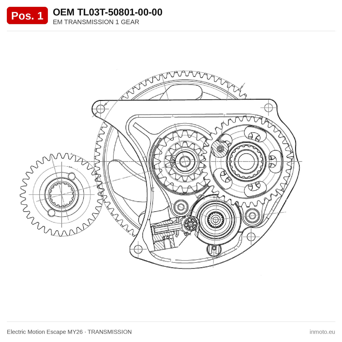 EM TRANSMISSION 1 GEAR – Electric Motion Escape MY26 exploded view, transmission, pos. 1