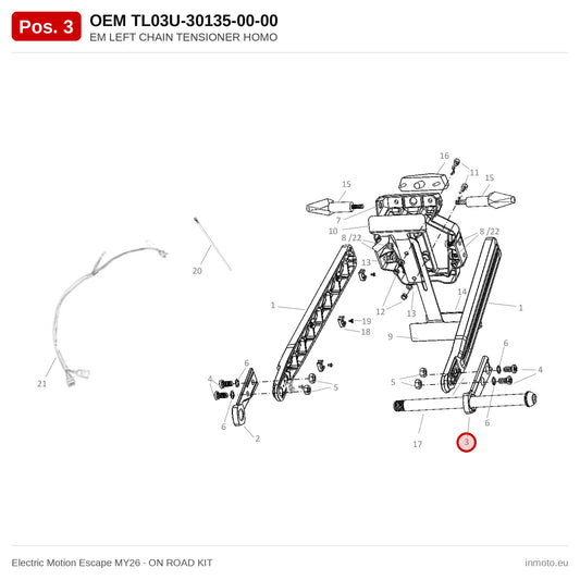 EM LEFT CHAIN TENSIONER HOMO – Electric Motion Escape MY26 exploded view, on road kit, pos. 3