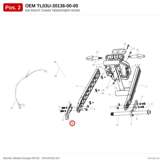 EM RIGHT CHAIN TENSIONER HOMO – Electric Motion Escape MY26 exploded view, on road kit, pos. 2